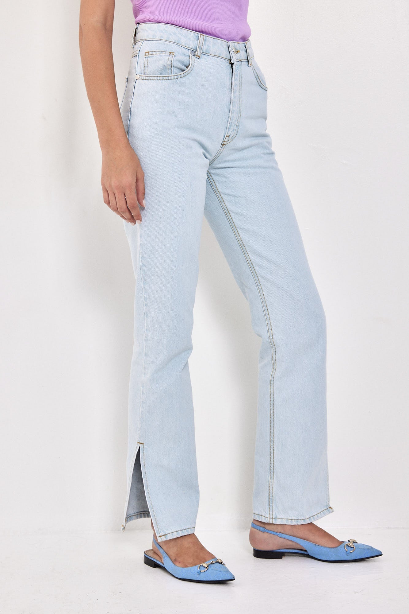 NO 20. HIGH WAIST LEG SLIT LIGHT BLUE