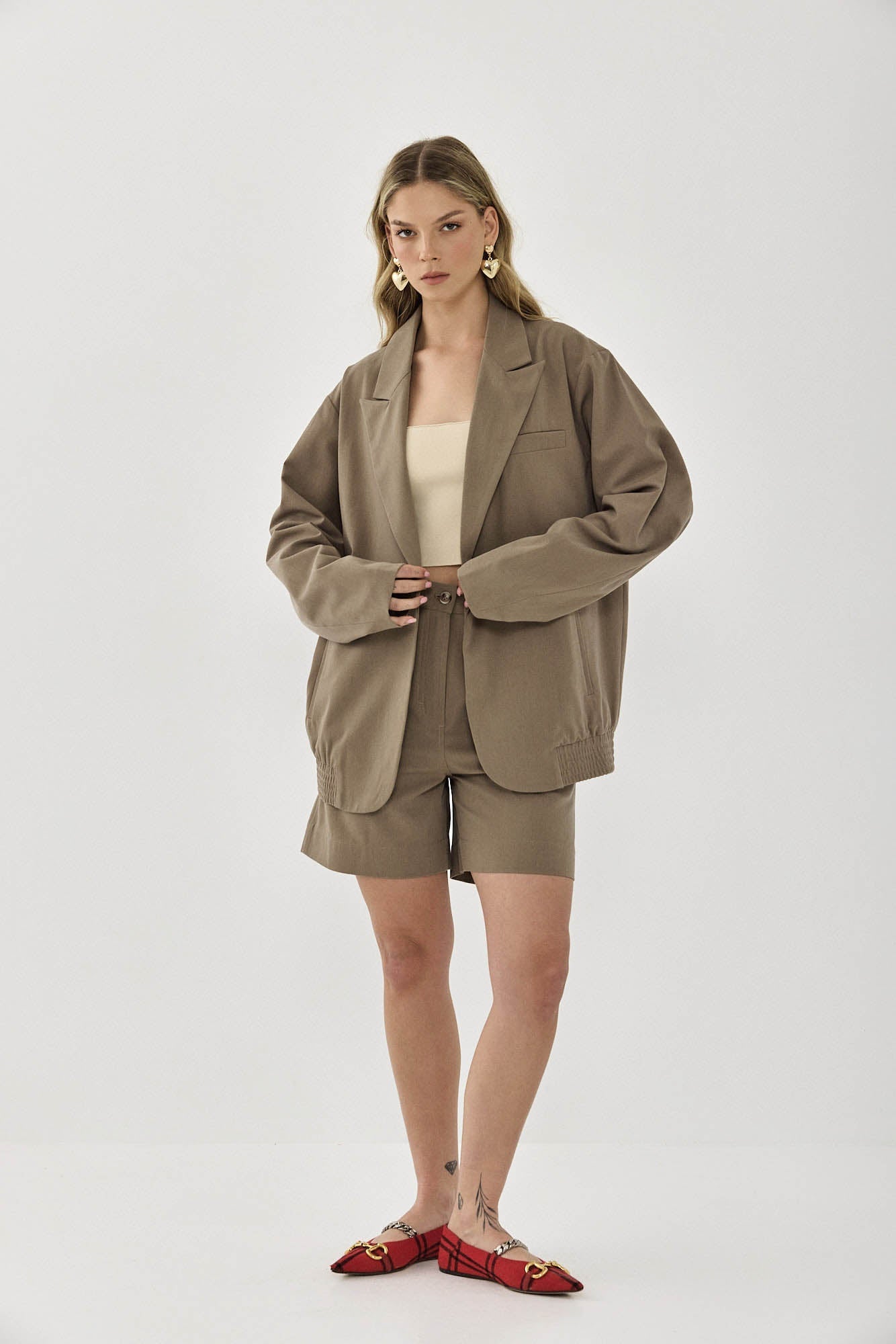 OVERSIZED BOMBER TAUPE GRAY