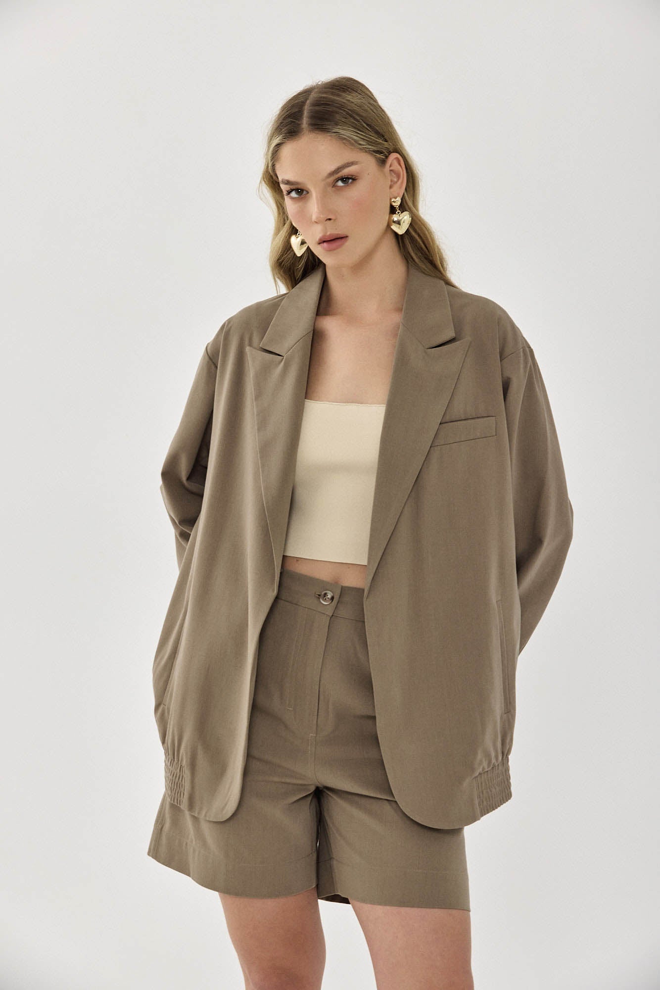 OVERSIZED BOMBER TAUPE GRAY