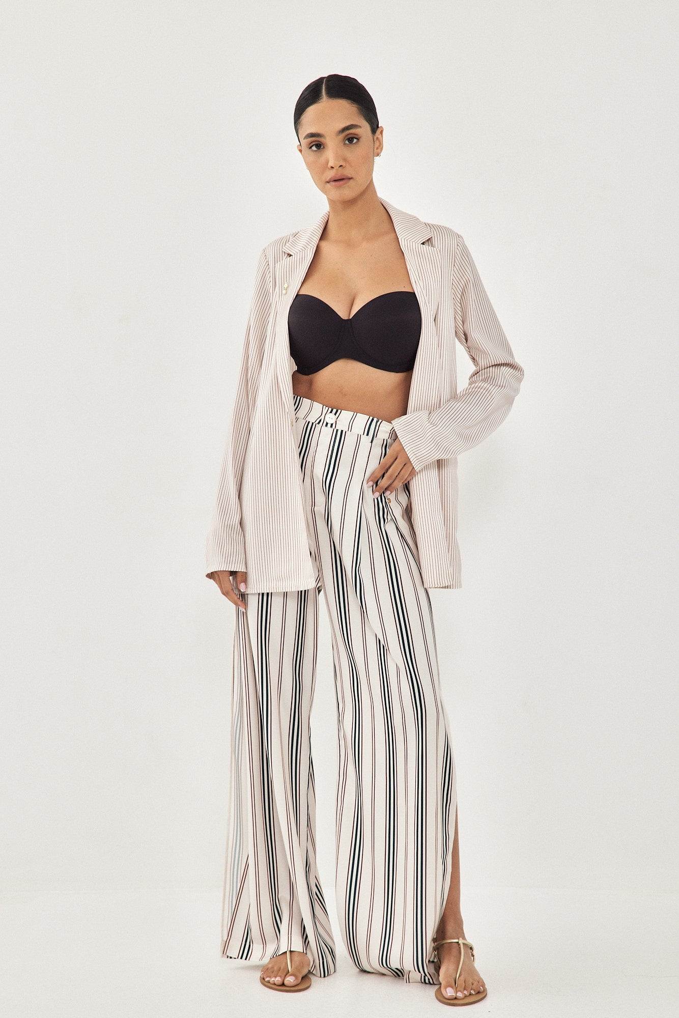 WIDE PANTS SLIT STRIPE