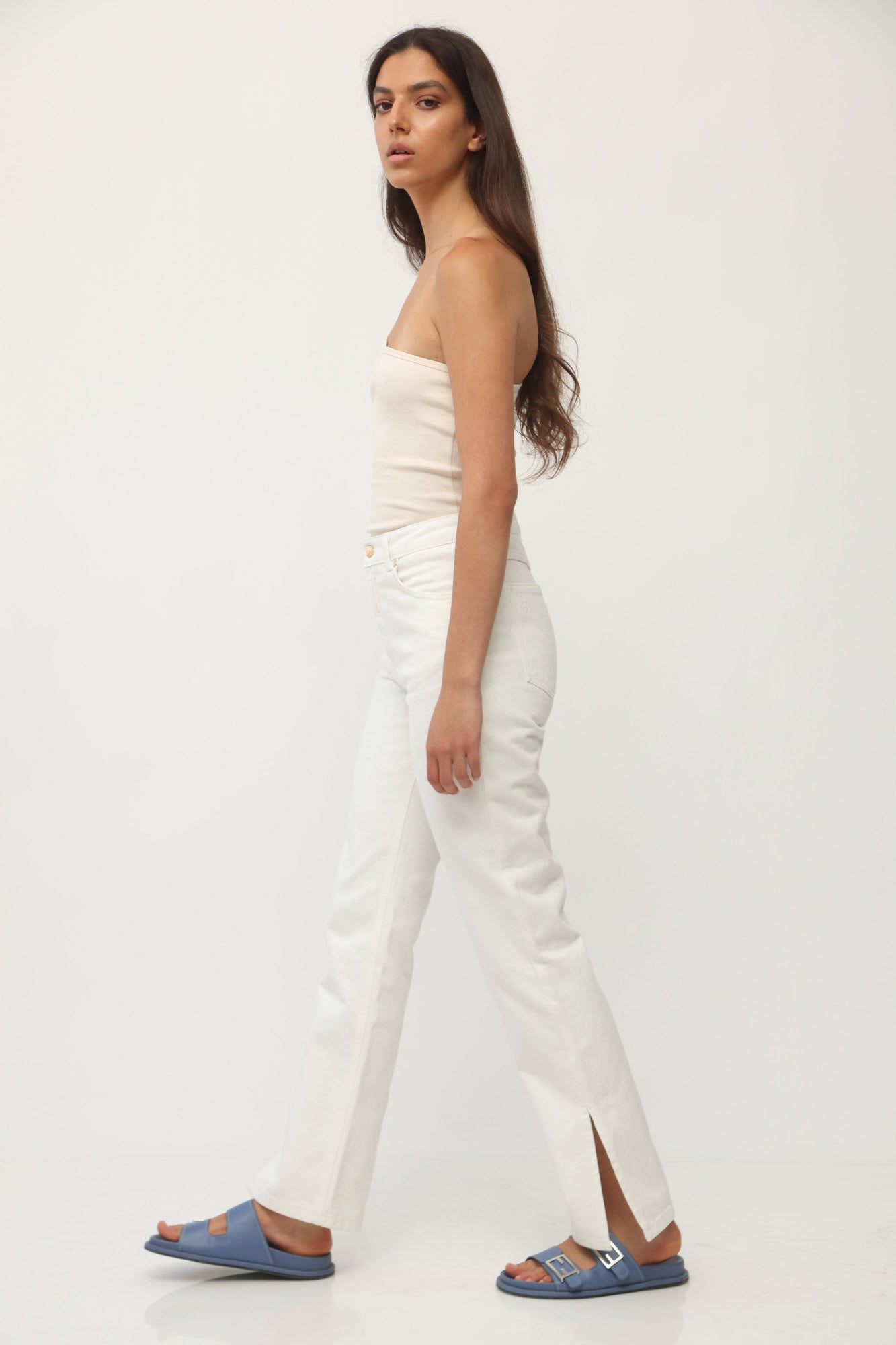 HIGH WAIST LEG SLIT DENIM WHITE