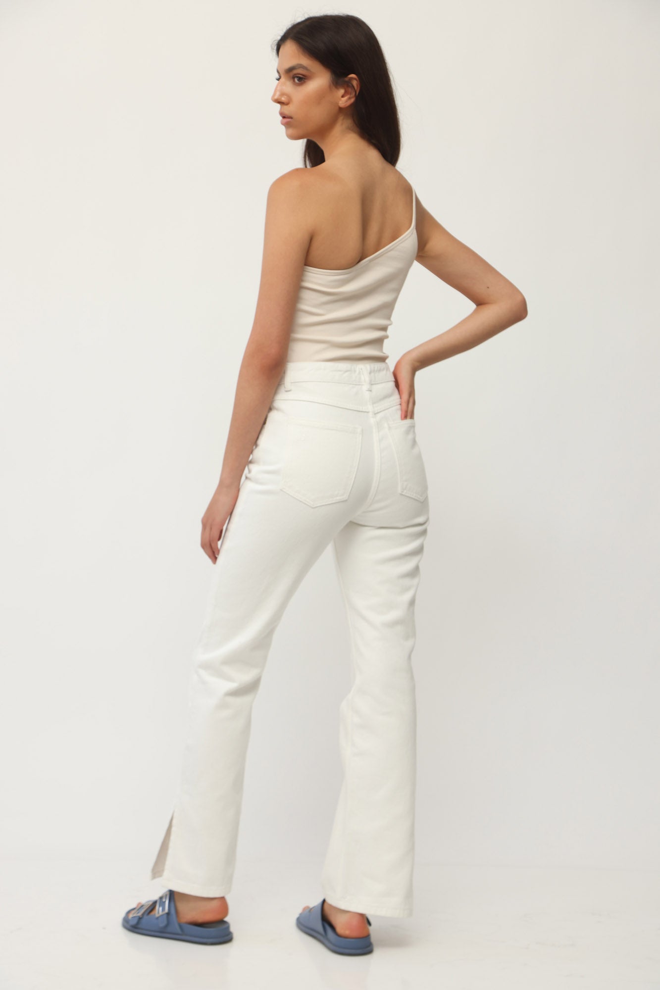 HIGH WAIST LEG SLIT DENIM WHITE