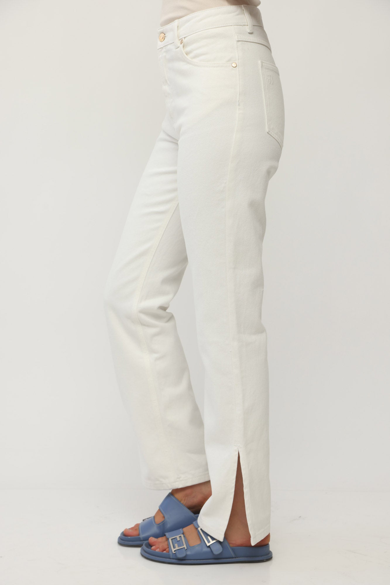 HIGH WAIST LEG SLIT DENIM WHITE