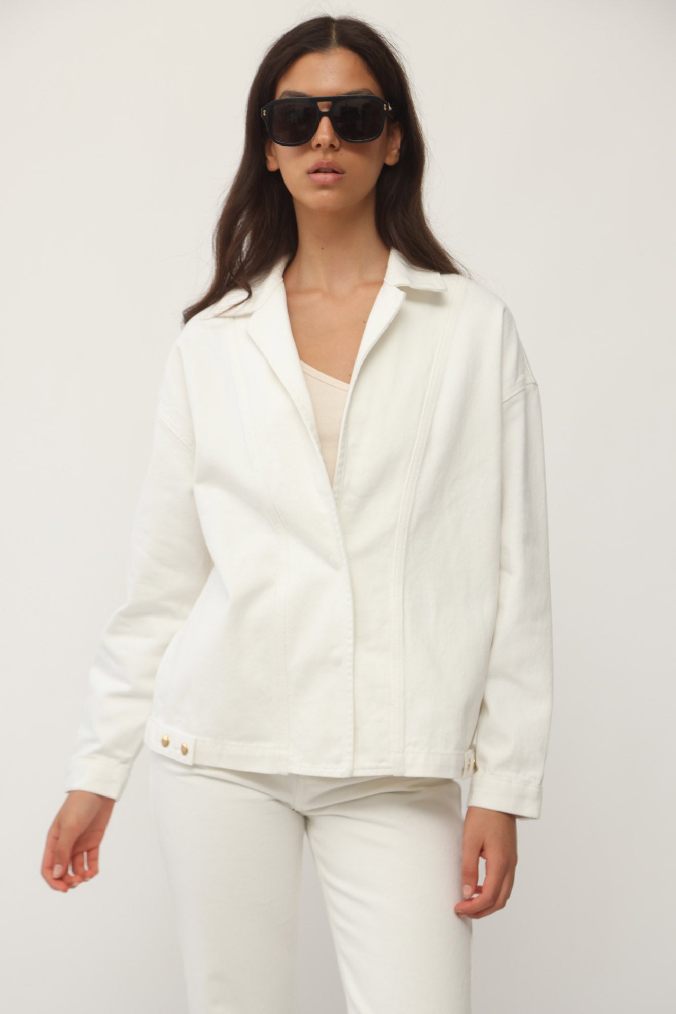 DENIM JACKET HIDDEN SNAPS WHITE