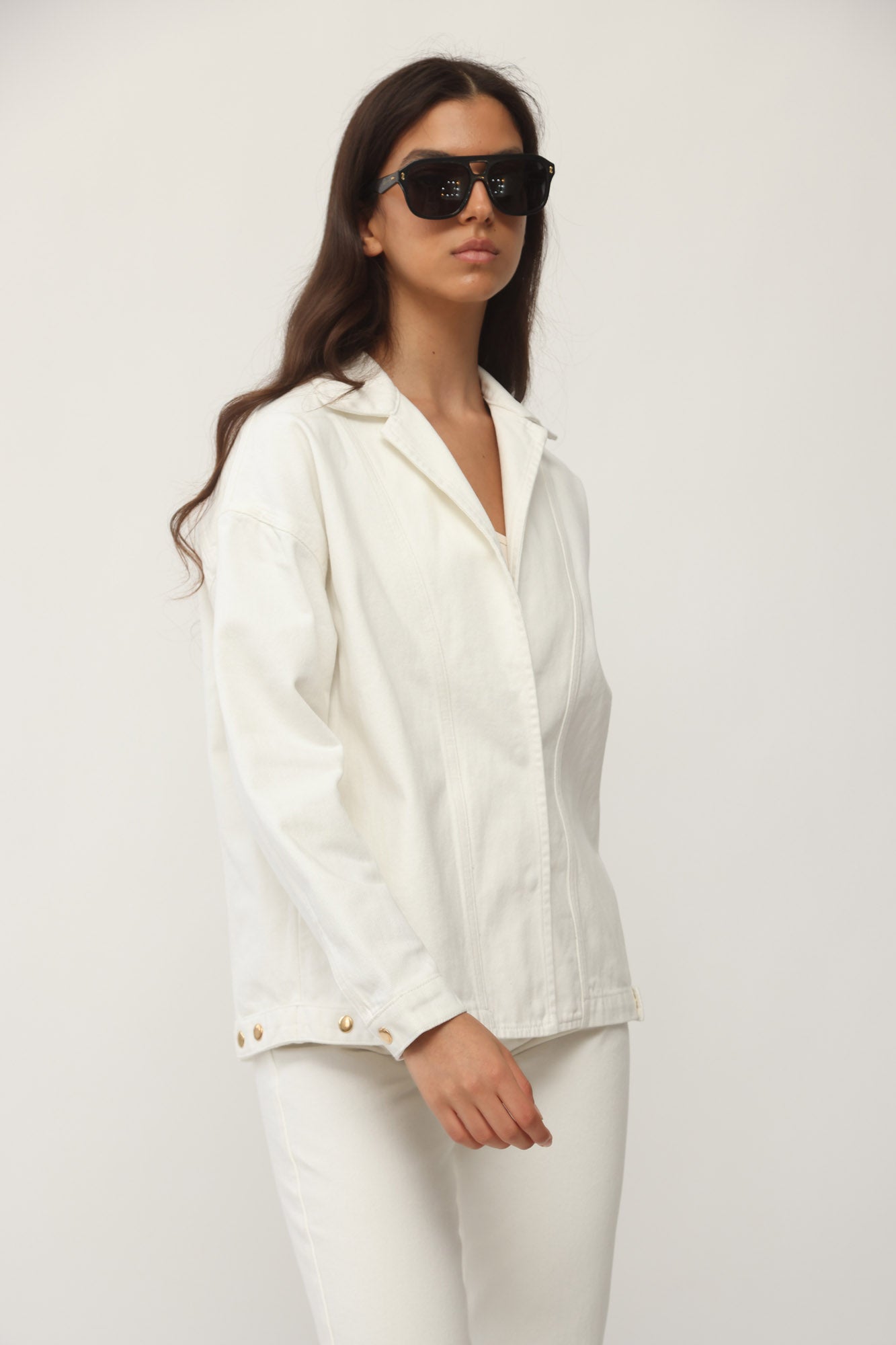 DENIM JACKET HIDDEN SNAPS WHITE