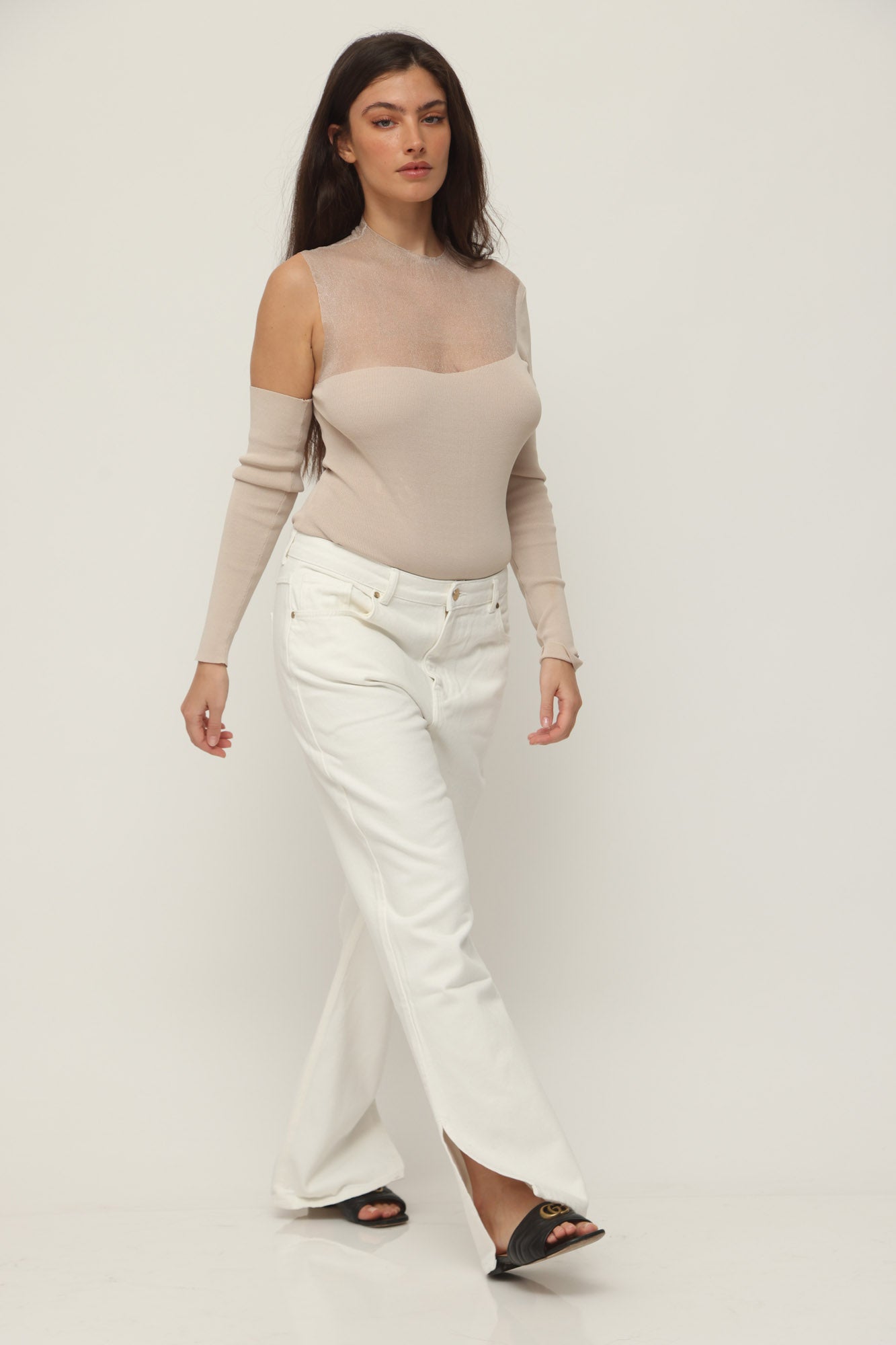 ONE SHOULDER BODYSUIT CHAMPAGNE