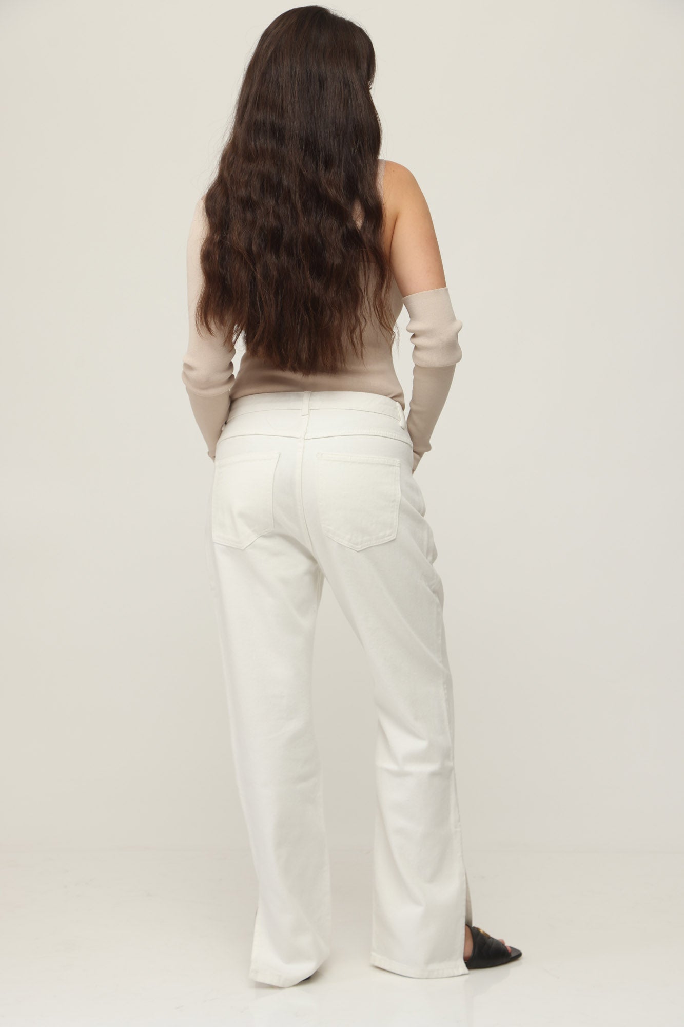 HIGH WAIST LEG SLIT DENIM WHITE
