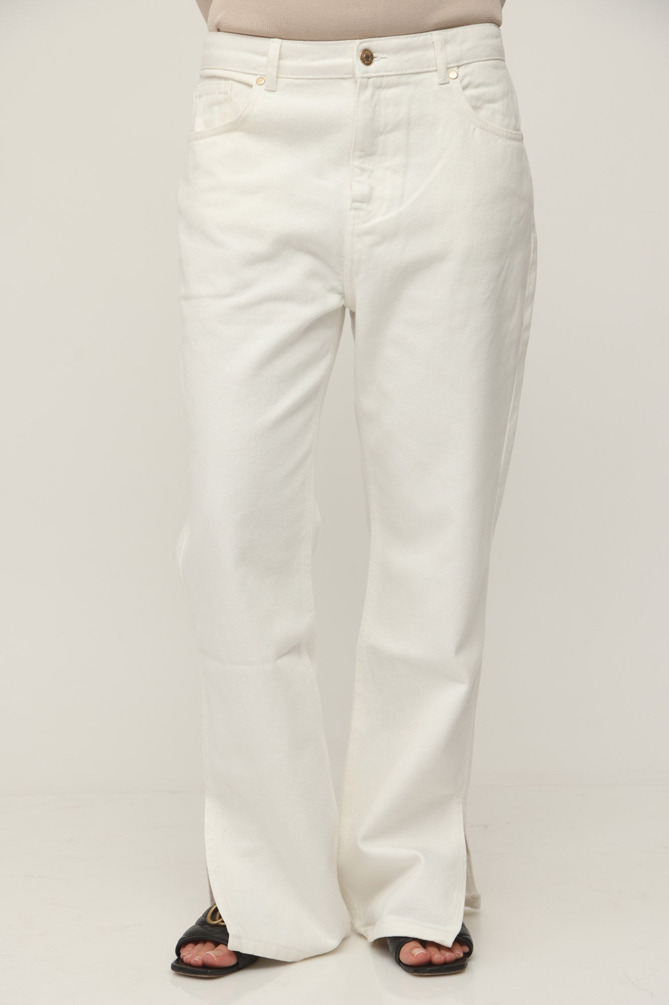 HIGH WAIST LEG SLIT DENIM WHITE