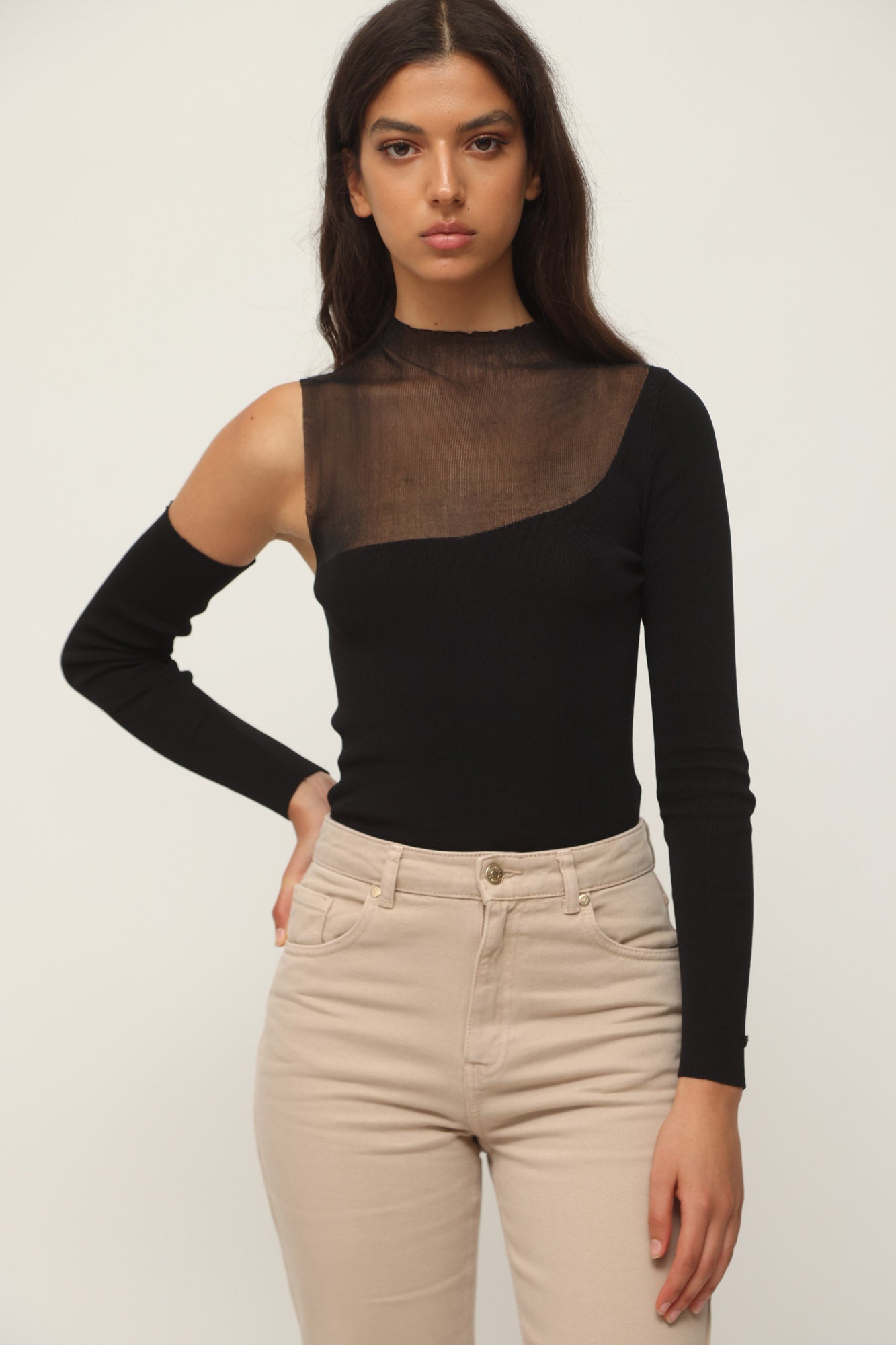 ONE SHOULDER BODYSUIT BLACK