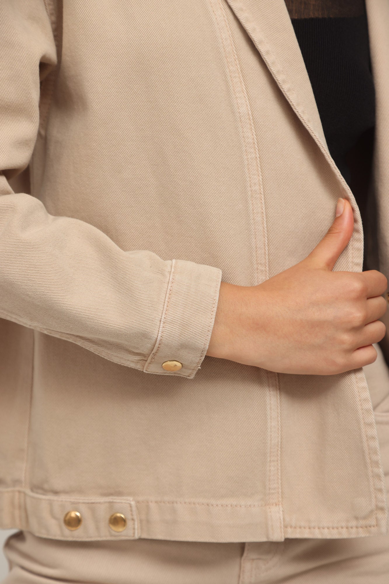 DENIM JACKET HIDDEN SNAPS BEIGE