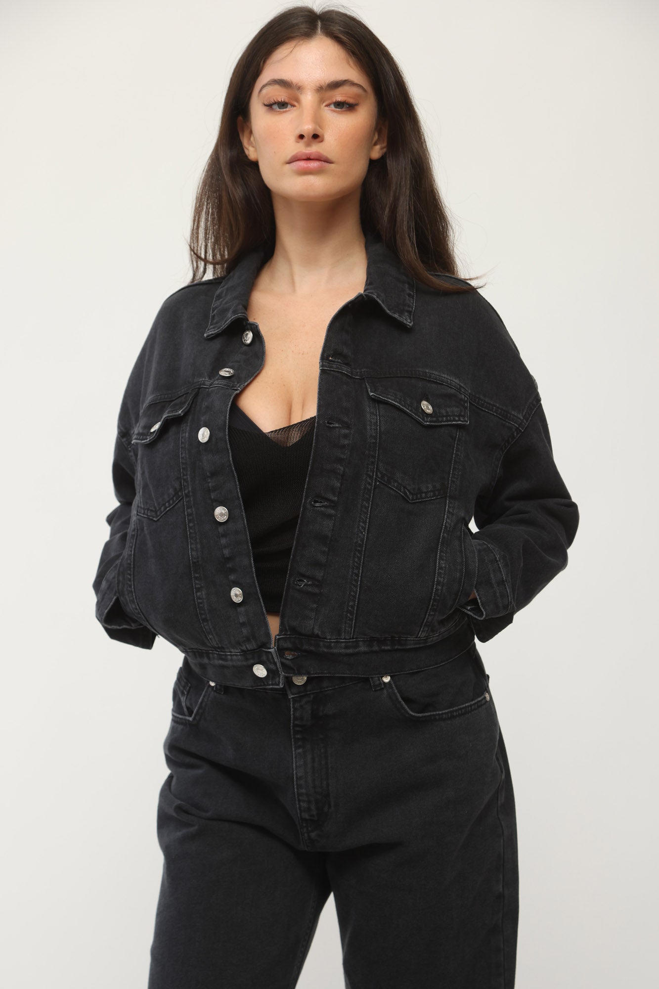 Black cropped clearance denim jacket