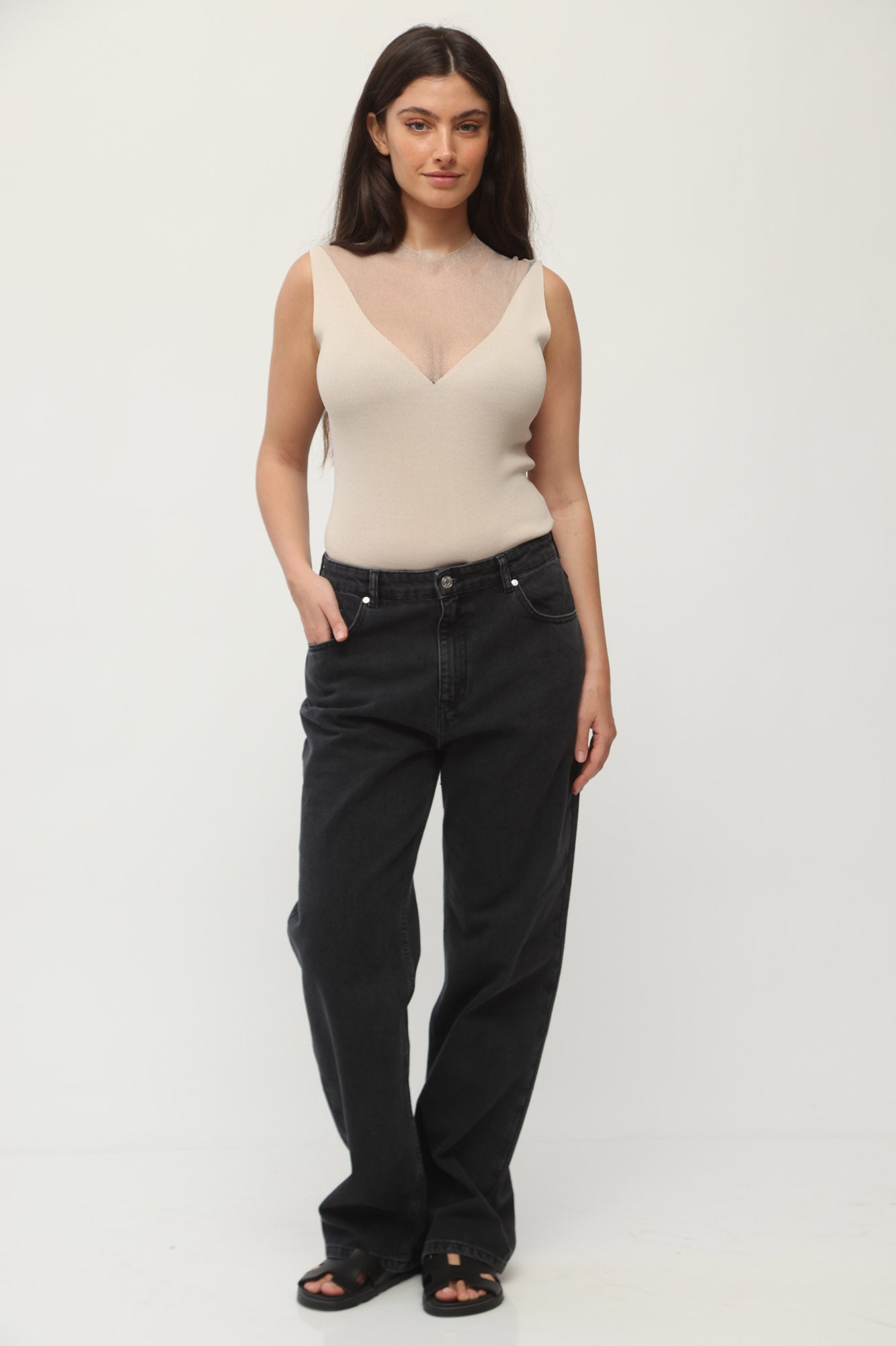 HIGH WAIST FULL LENGTH DENIM BLACK