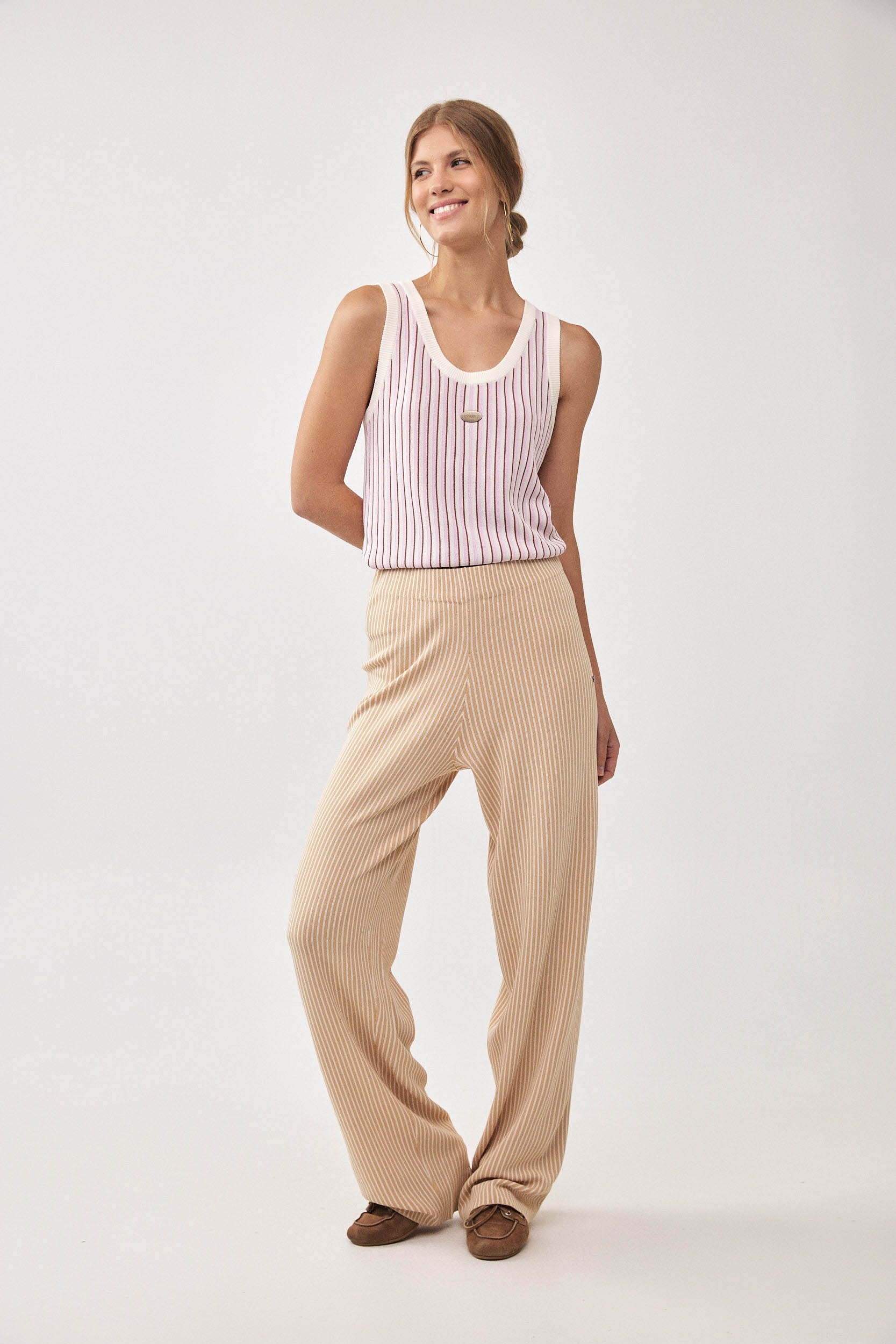KNITTED TANK TOP CREAM STRIPE LIGHT PINK