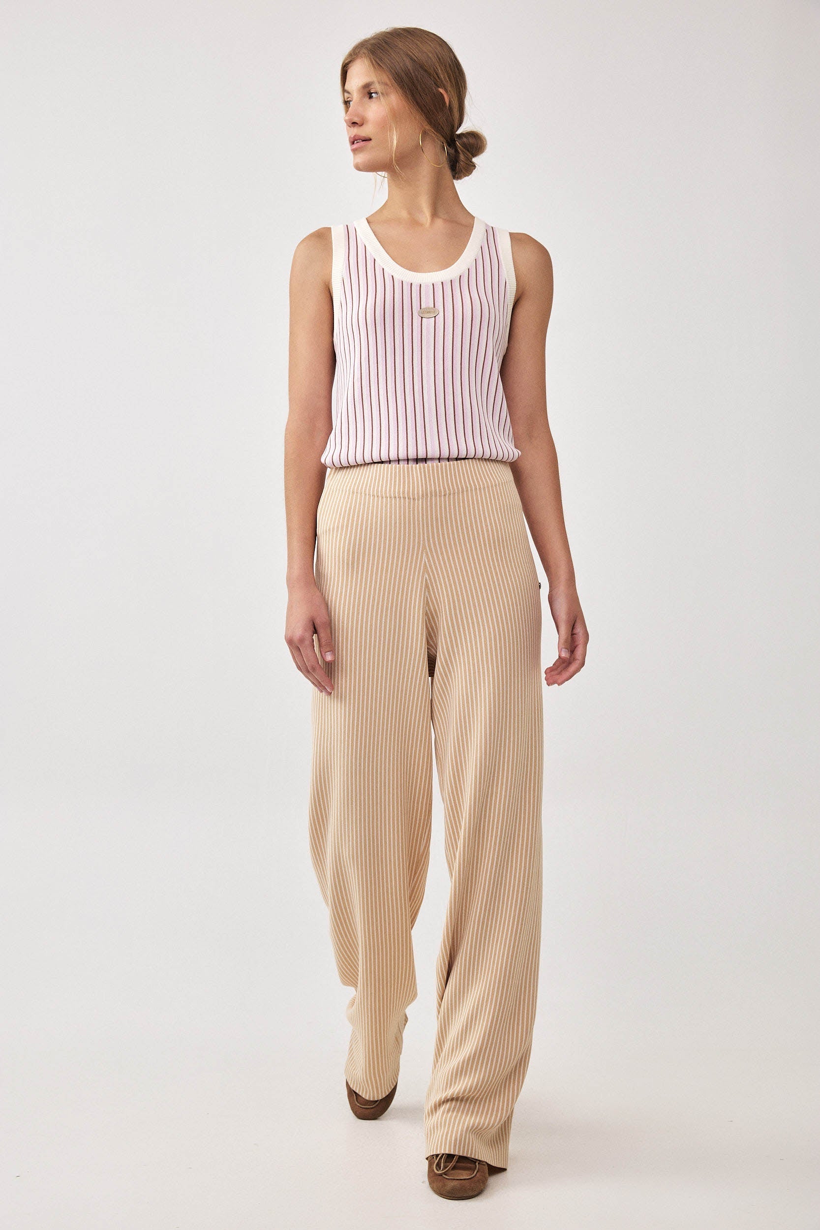KNITTED TANK TOP CREAM STRIPE LIGHT PINK