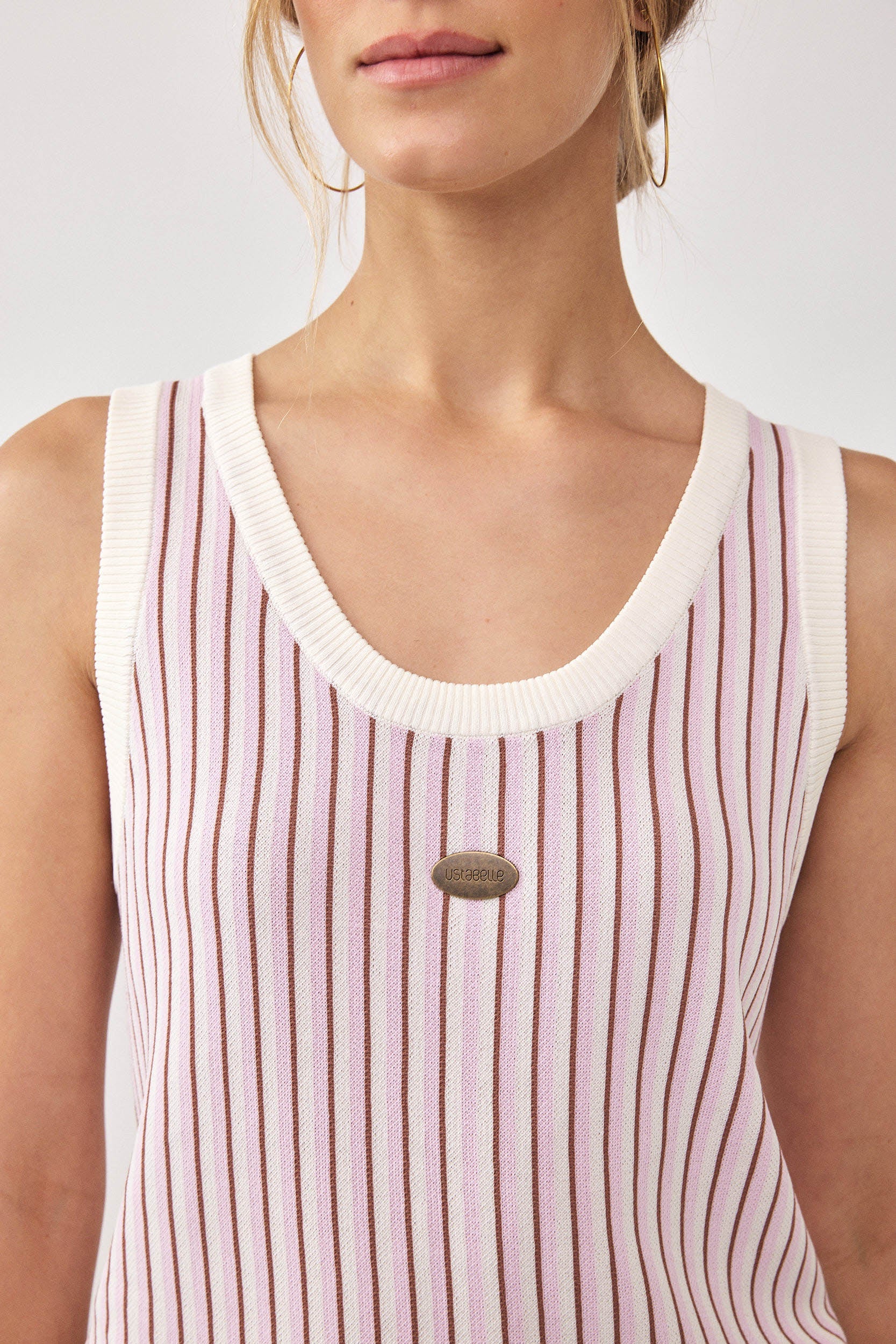 KNITTED TANK TOP CREAM STRIPE LIGHT PINK
