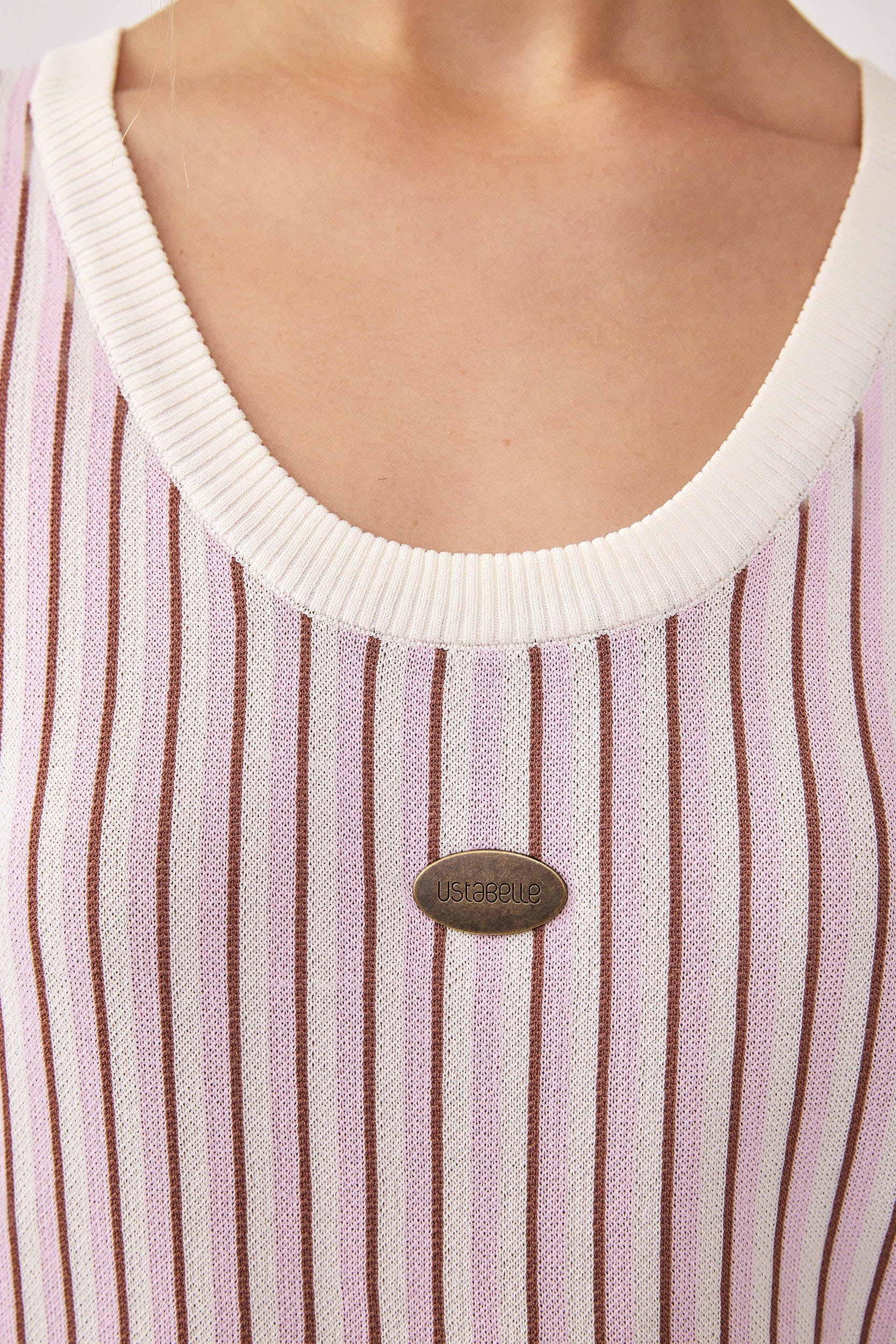 KNITTED TANK TOP CREAM STRIPE LIGHT PINK