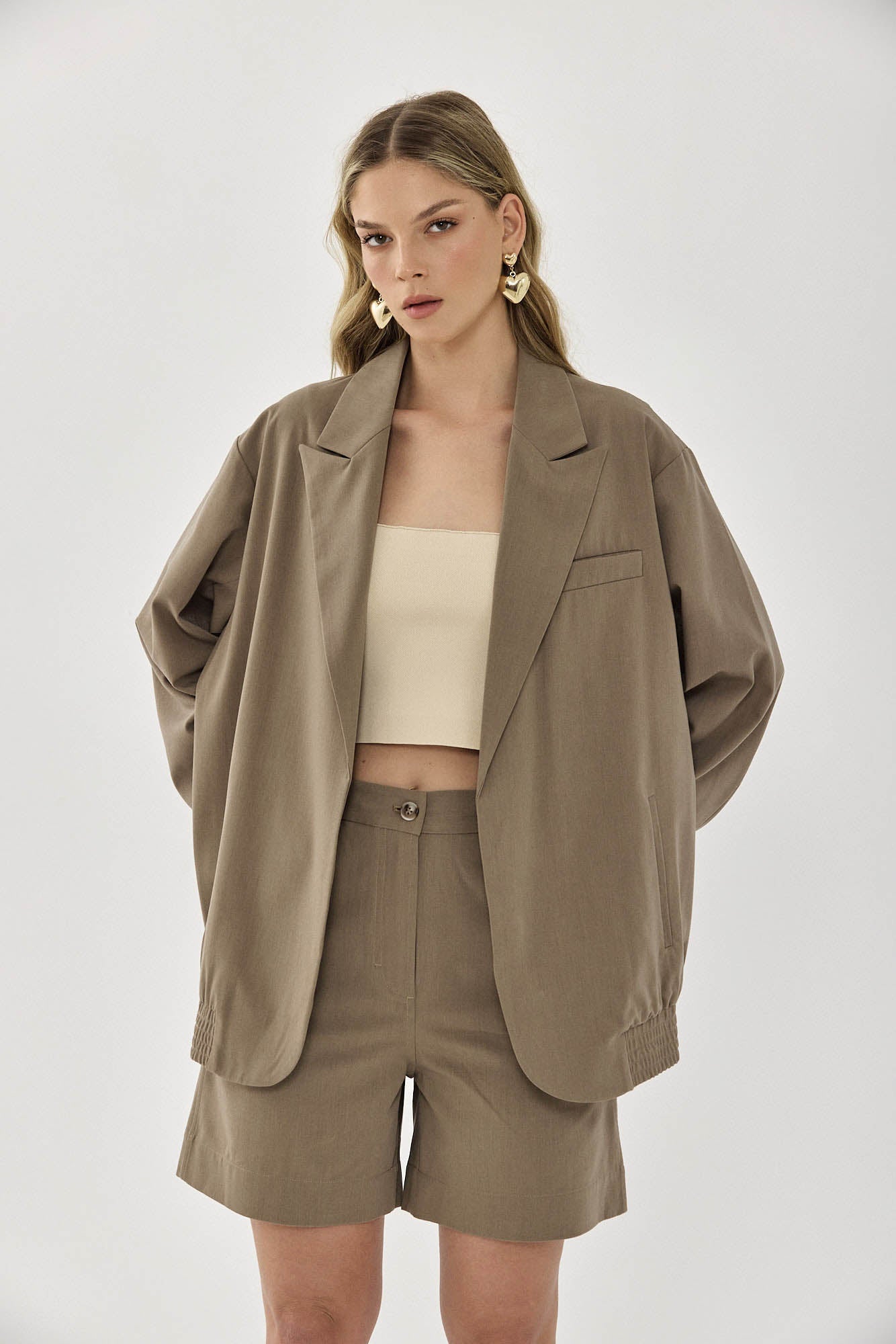 OVERSIZED BOMBER TAUPE GRAY